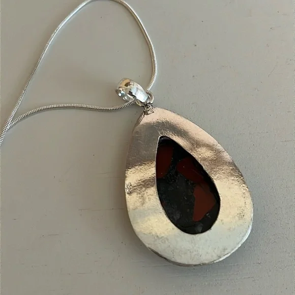 925 SILVER OVERLAY STATEMENT PENDANT BLOODSTONE GEMSTONE - Picture 6 of 9